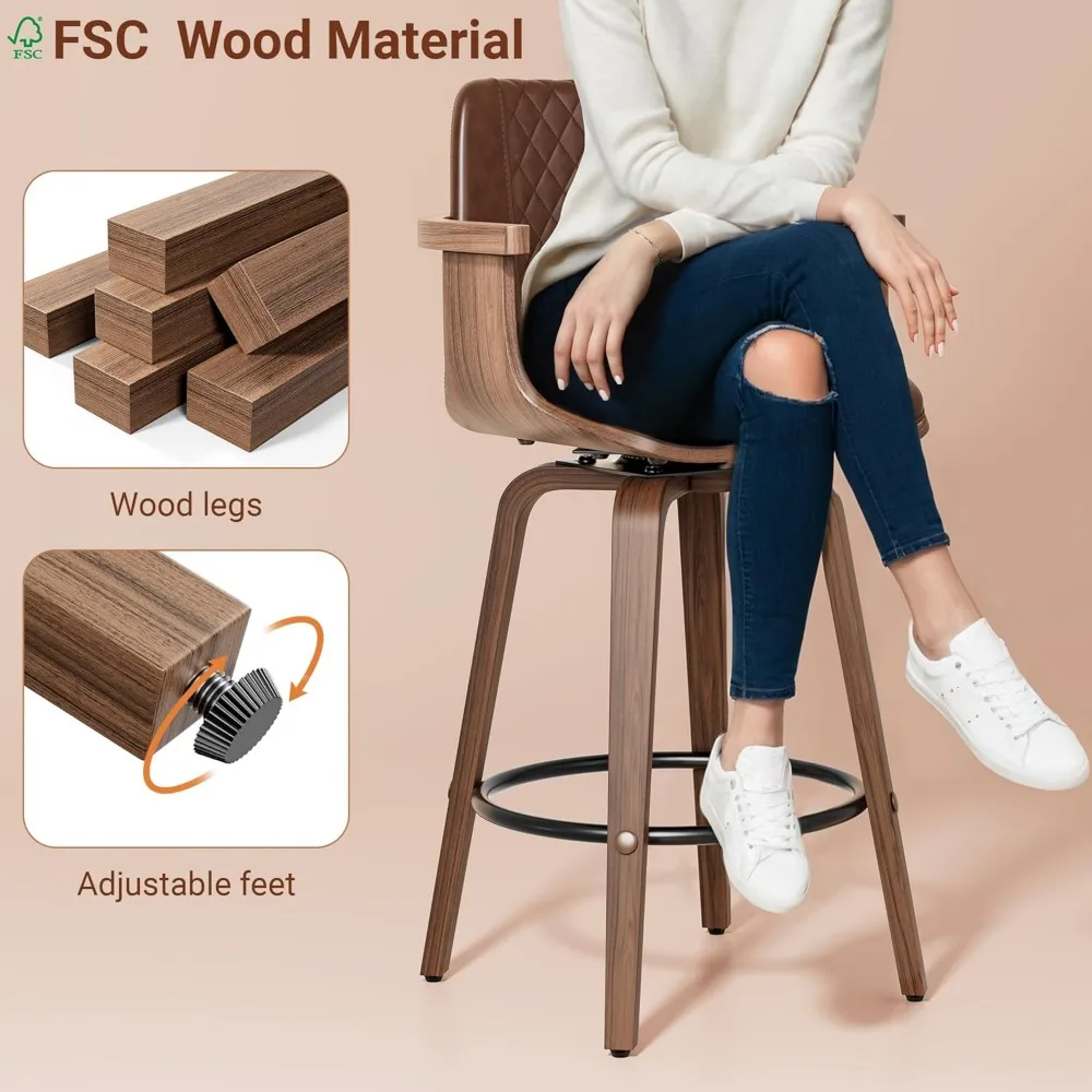 Mid-Century Modern Drehbare Barhocker, 26er-Set Thekenhöhenstühle mit Armlehnen, PU-Leder gepolsterte Barhocker