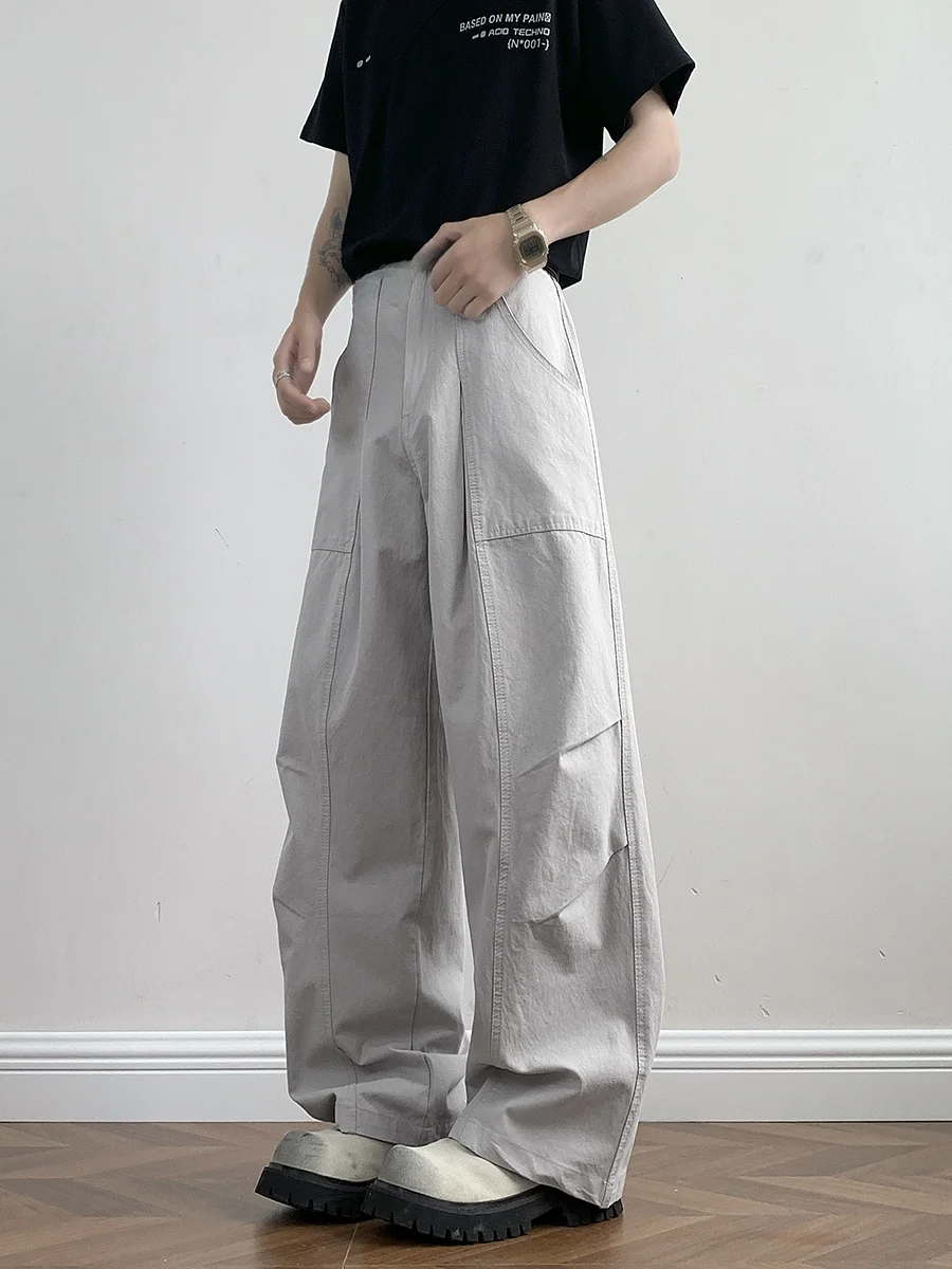 

American Retro Pleated Casual Pants Men's Spring Autumn Large ket Pure Cotton Workwear Loose Wide Leg Straight Leg Trendy