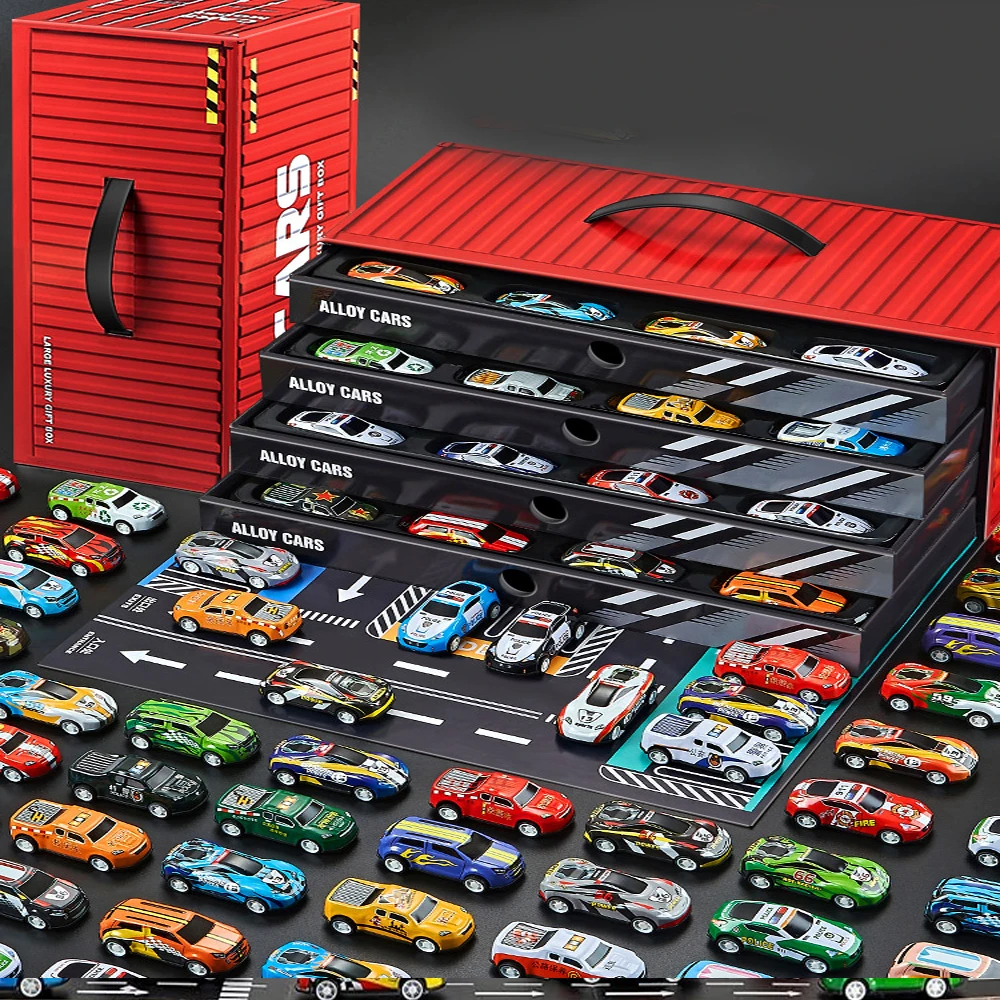 48個合金レーシングカープルバックカーセットコンテナ収納おもちゃメンタルトラック車両モデル子供男の子女の子向け