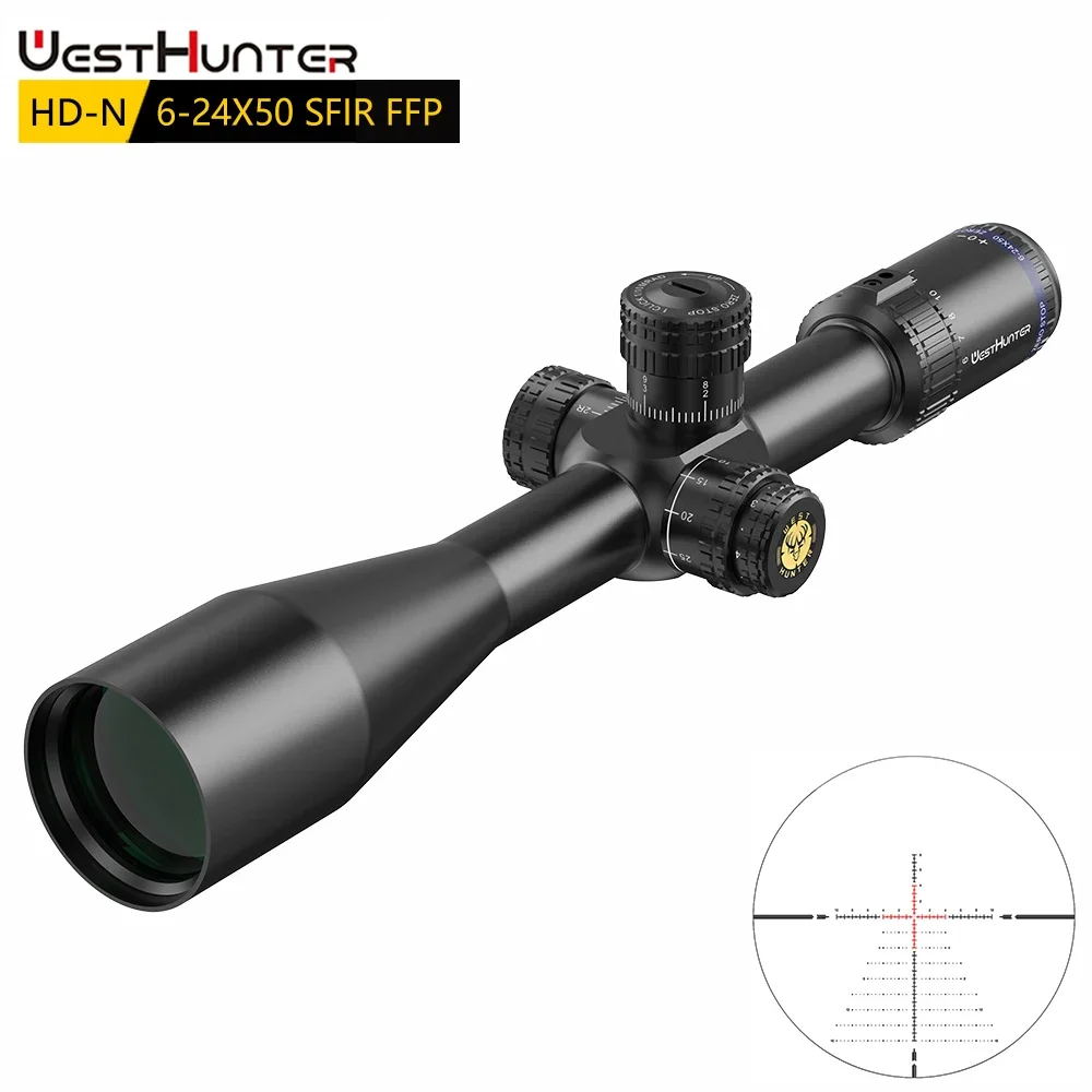 WestHunter HD-N 6-24X50 SFIR FFP صفر توقف نطاق الطائرة البؤرية الأولى Riflescope 1/10MIL الإضاءة الحمراء الصيد مشاهد بصرية