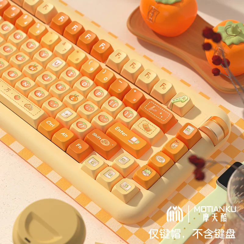 Orange Themed 158/138key Keycaps Pbt Thermal Sublimation Mda Profile Cute Fruit Keycaps Gaming Mechanical Keyboard Key Caps Gift