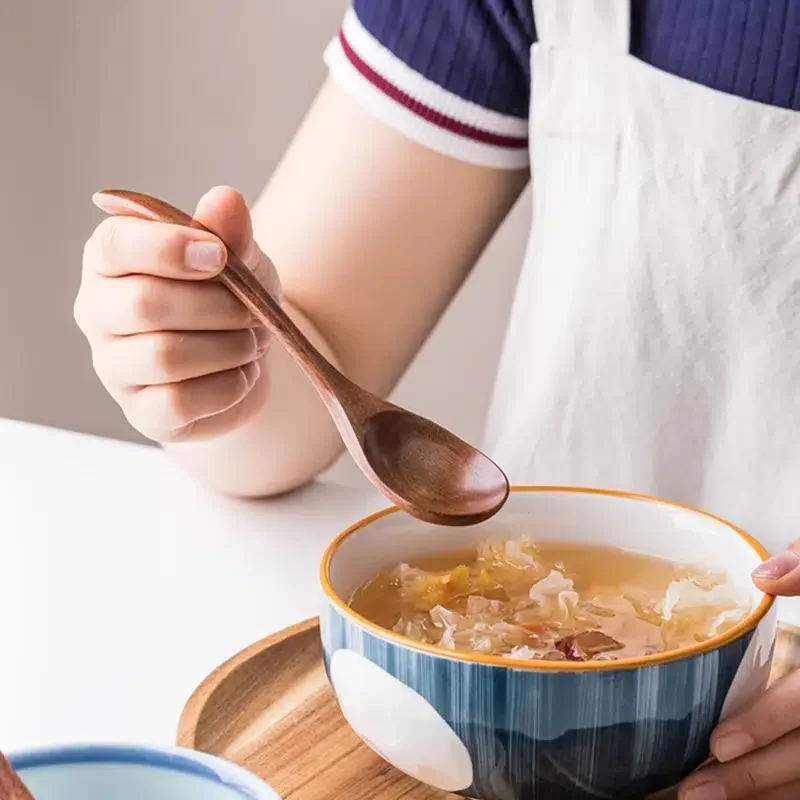 

Long Spoons Wooden Spoon Natural Long Wooden Handle Round Spoons Soup Cooking Mixing Stirrer Household Teaspoons Honey Spoon