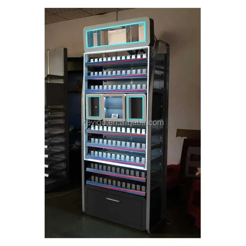 custom.Large Capacity Convenience Store Metal Smoke Shop Furniture Display Cabinet Custom