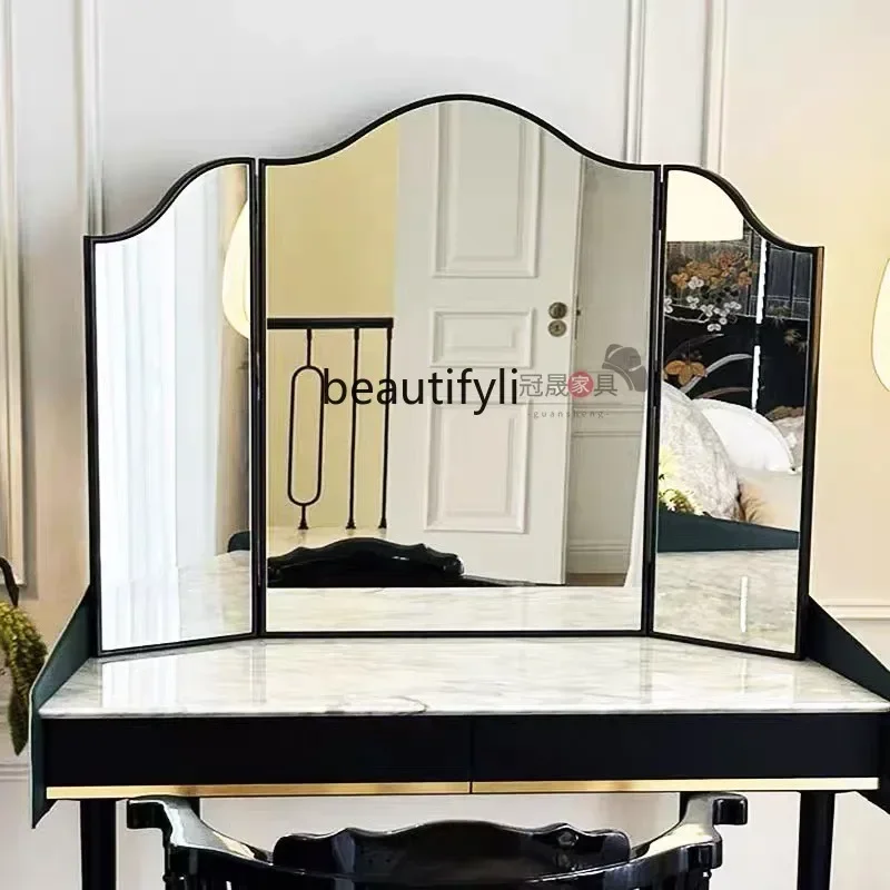 

cqyEuropean retro light luxury dresser makeup mirror tri-fold mirror living room bedroom decorative mirror