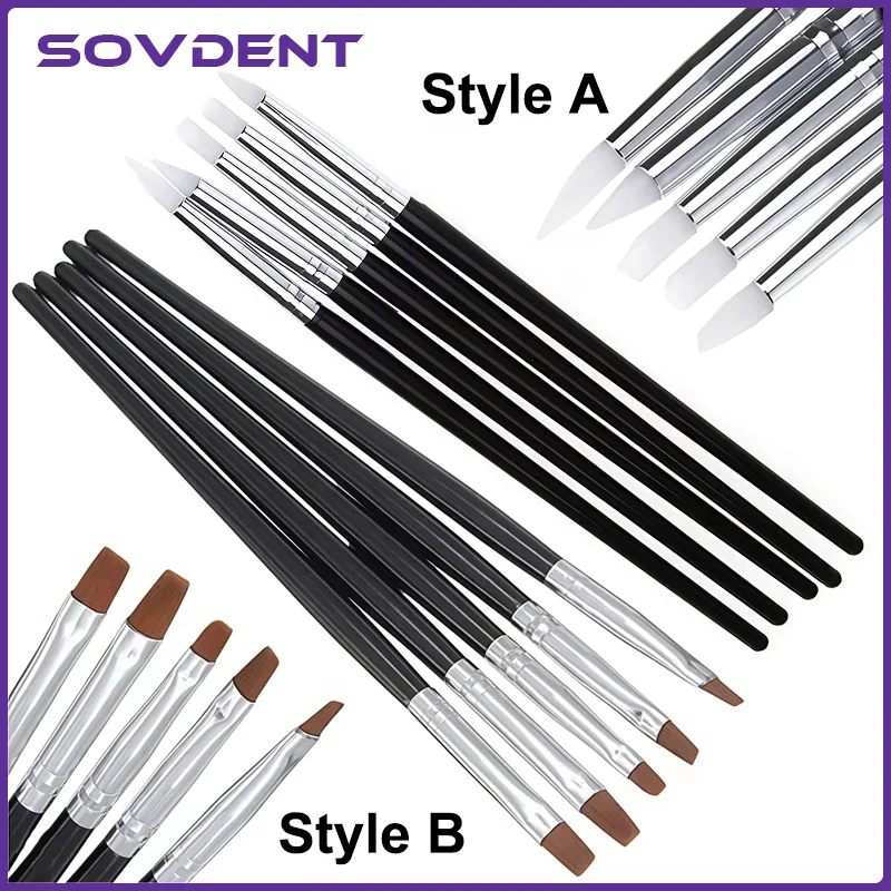 5Pcs Dental Resin Brush Pens Dental Shaping Silicone Adhesive Composite Porcelain Teeth Dentist Sculpture Pen Dentistry Lab Tool