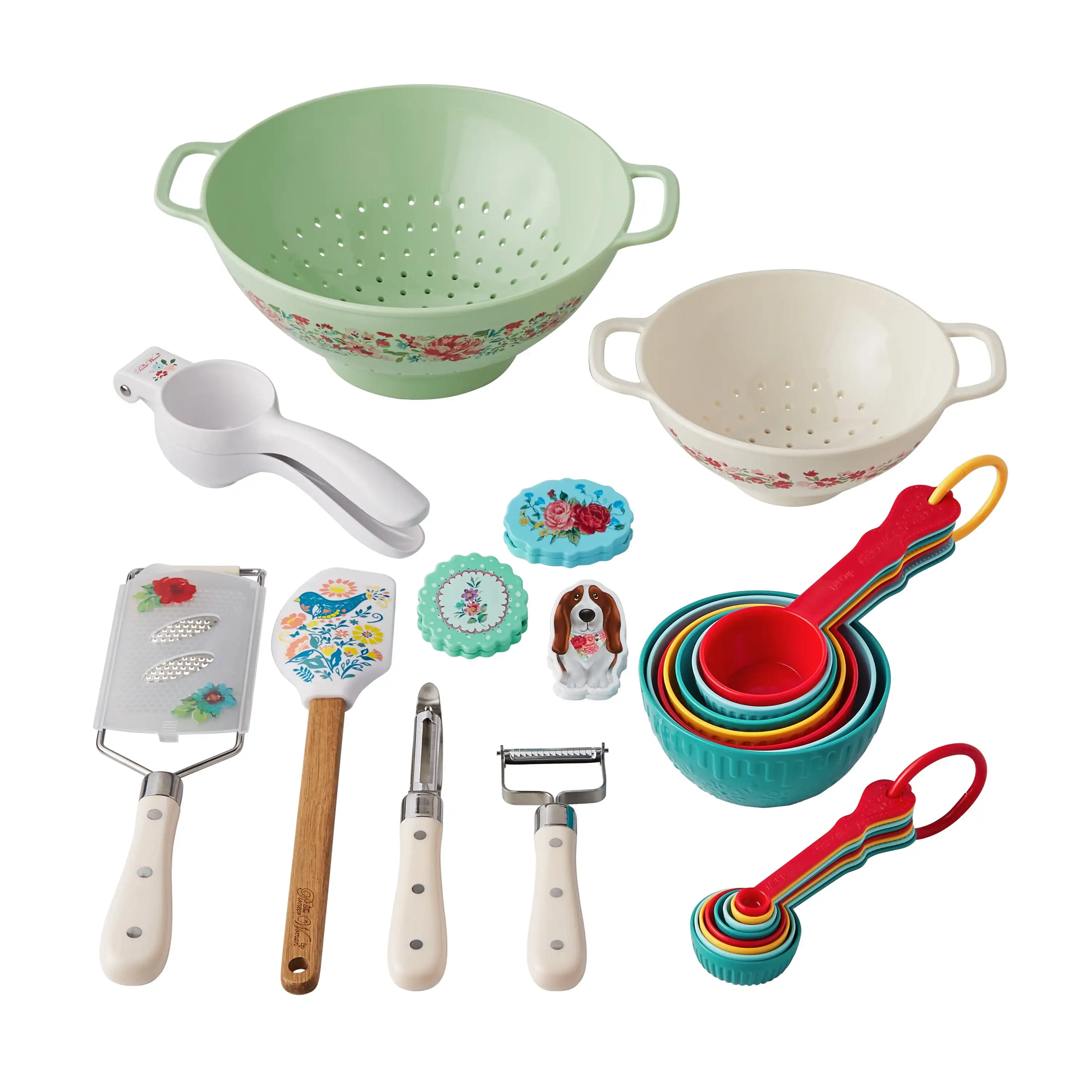 

25-Piece Kitchen Set with Colanders, Measuring Cups, Grater, Citrus Press, Spatula, and Clips