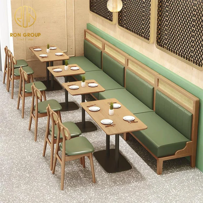 custom.Booth Sofa Fast Food Coffee Shop Commercial Furniture Cafe Solid Wood square Restaurant Booth Seating Table and Cha