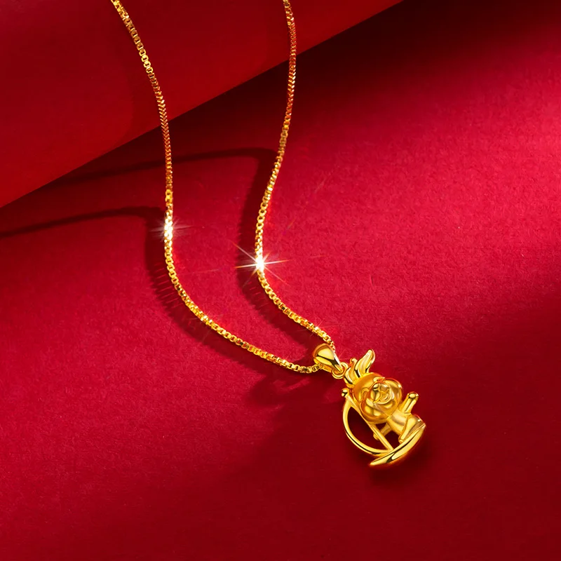 9999 Real Gold 24K Cute Student Gold Version Little Sailboat Rabbit Necklace Fashionable Same Zodiac Rabbit Collarbone Chain