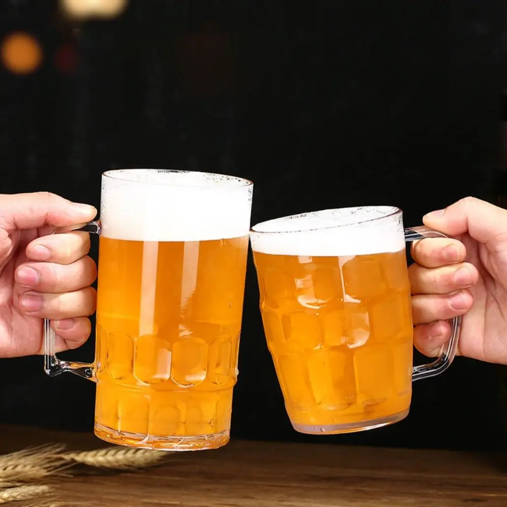 Creative Imitation Glass Plastic Beer Cup Transparent with Handle Beer Mug Thickened Unbreakable Drinking Cup Dinning Table