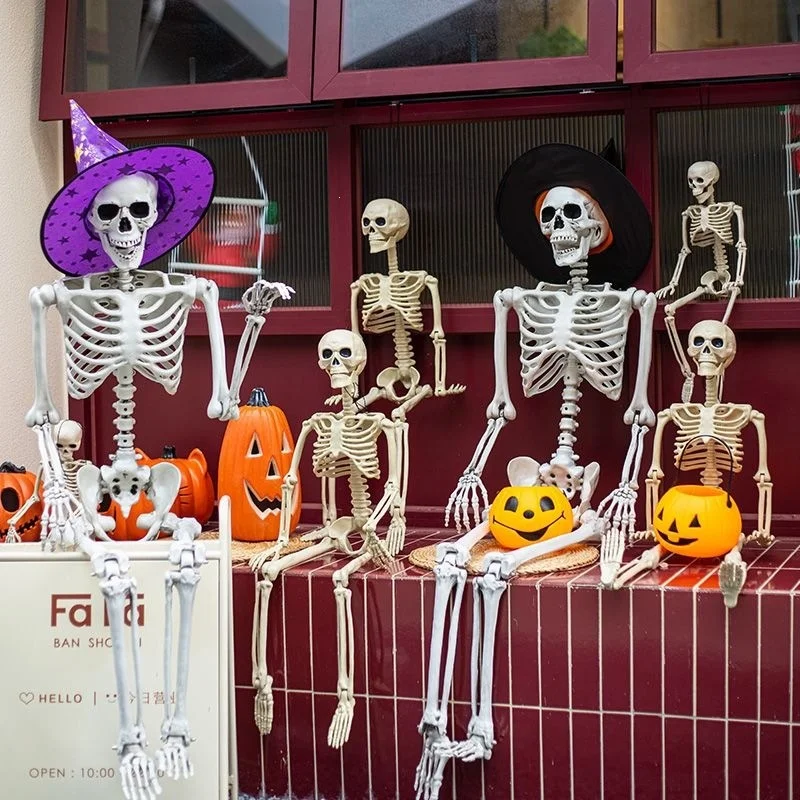 165cm Halloween Skeleton Doll Realistic Human Bone Model Hanging Skull Prop Party Bar Haunted House Kindergarten Decoration