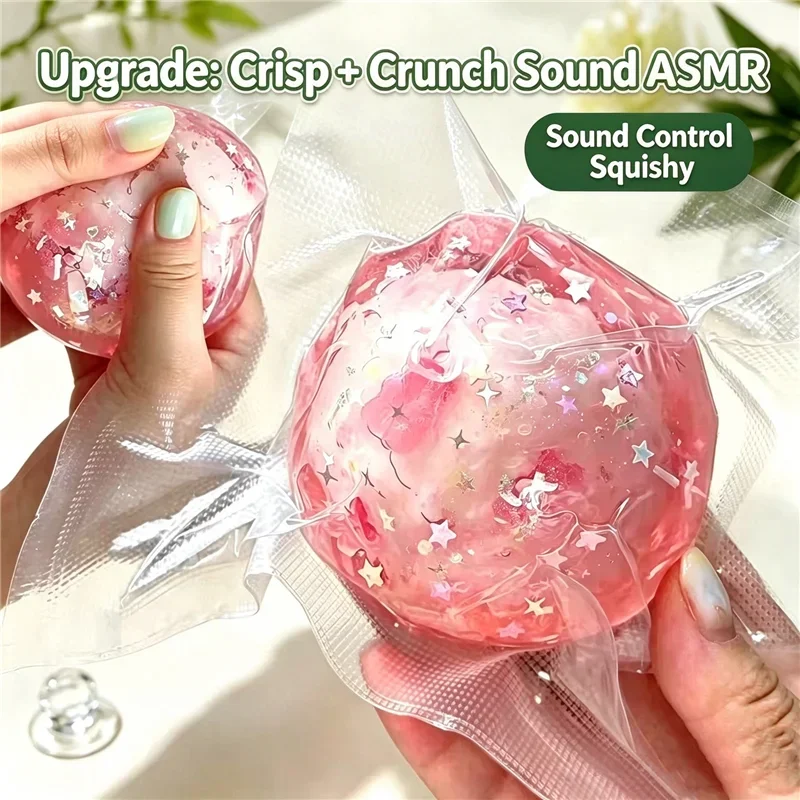 Crispy Squishy Sequin Handmade Squeeze Ball ASMR Crunch Burst Sound Fidget Toy Glitter Jelly Stress Relief Sensory Squishy Toy