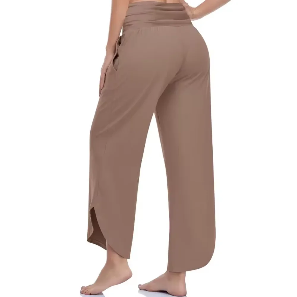 Fashion Plus Size Women\'s High-Waist Wide-Leg Casual Pants with Slanted Cuff