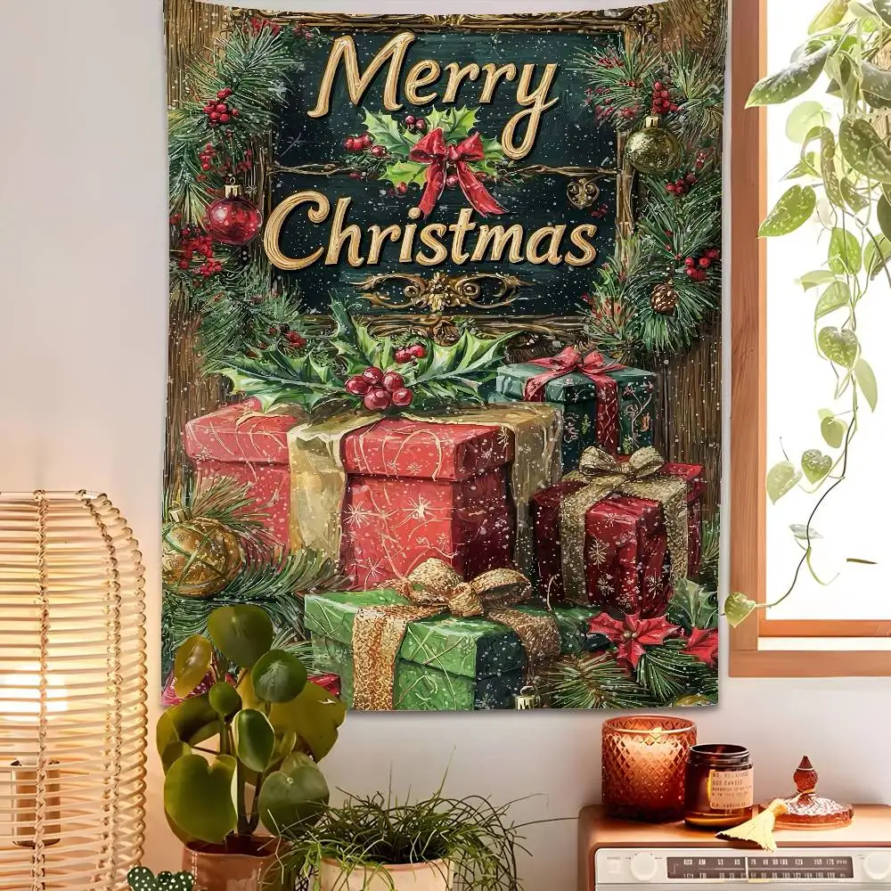 

Christmas Scene Atmosphere Tapestry Bedroom Living Bar Garden Outdoor Microfiber Festival Decoration Background Art Banner