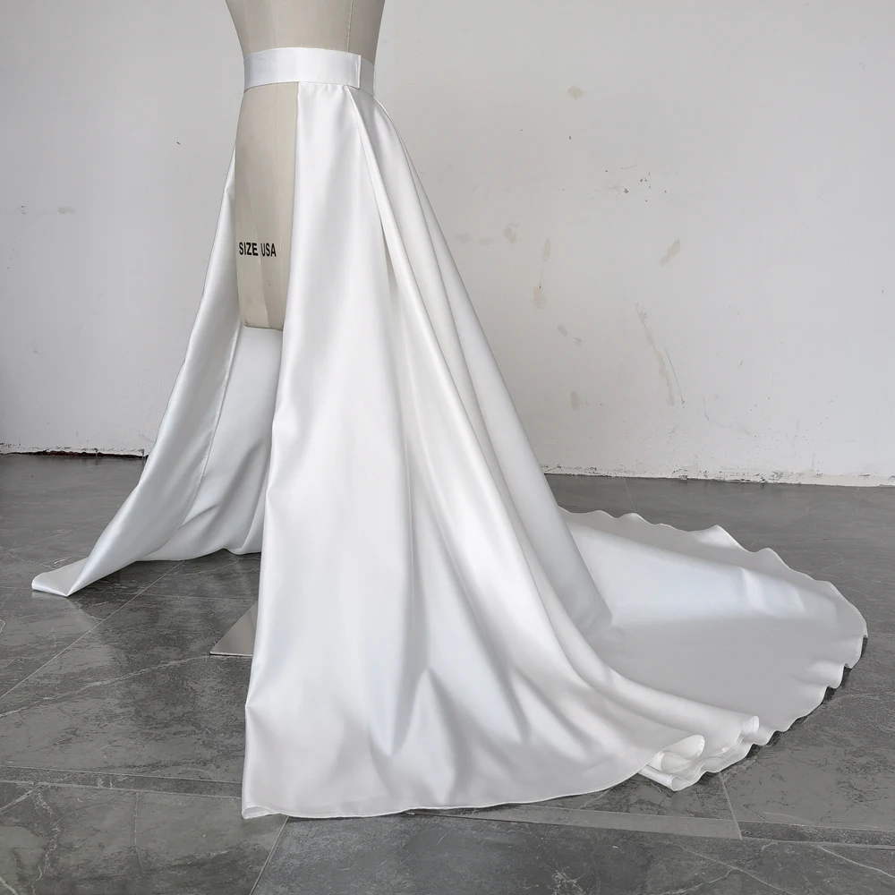 Satin Bridal Detachable Long Train Wedding Removable Skirt for Dresses Waistband Party Overskirt