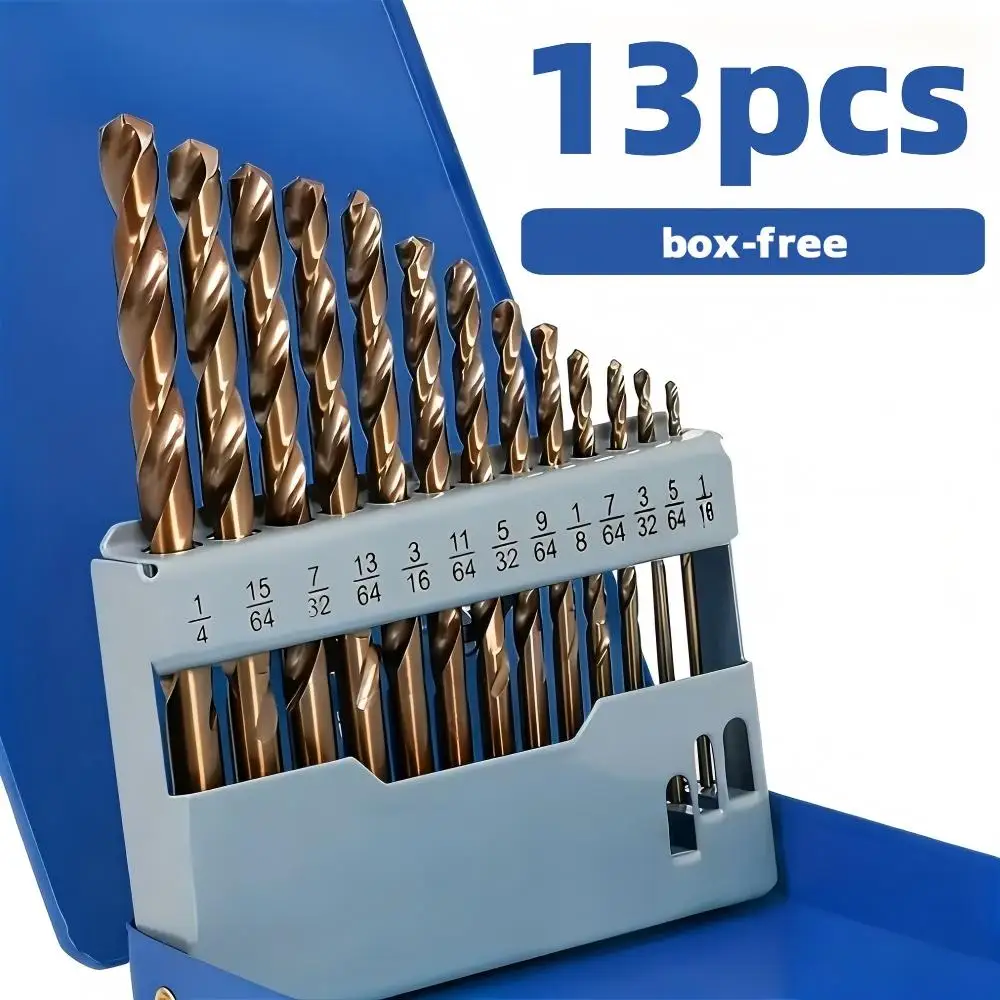 13pcs Drill Bit Set, M35 High-Speed Steel Spiral Drill Bit, Torque Drill Bit, Suitable for Metal, Cast Iron, Wood, Etc