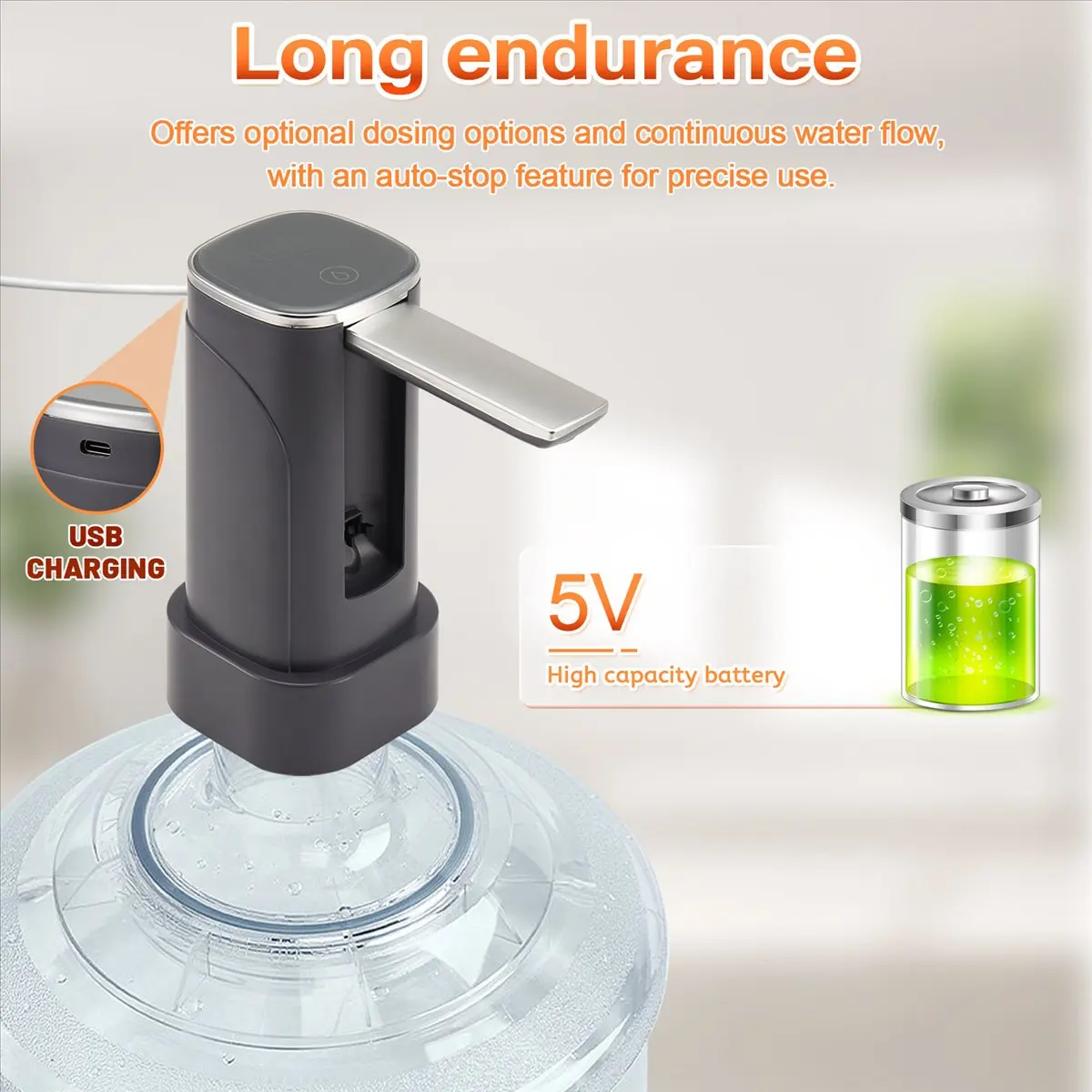 Nices Portable Electric Water Bottle Pump Automatic Water Dispenser Pump with Large LED Display Foldable Automatic Water Pump