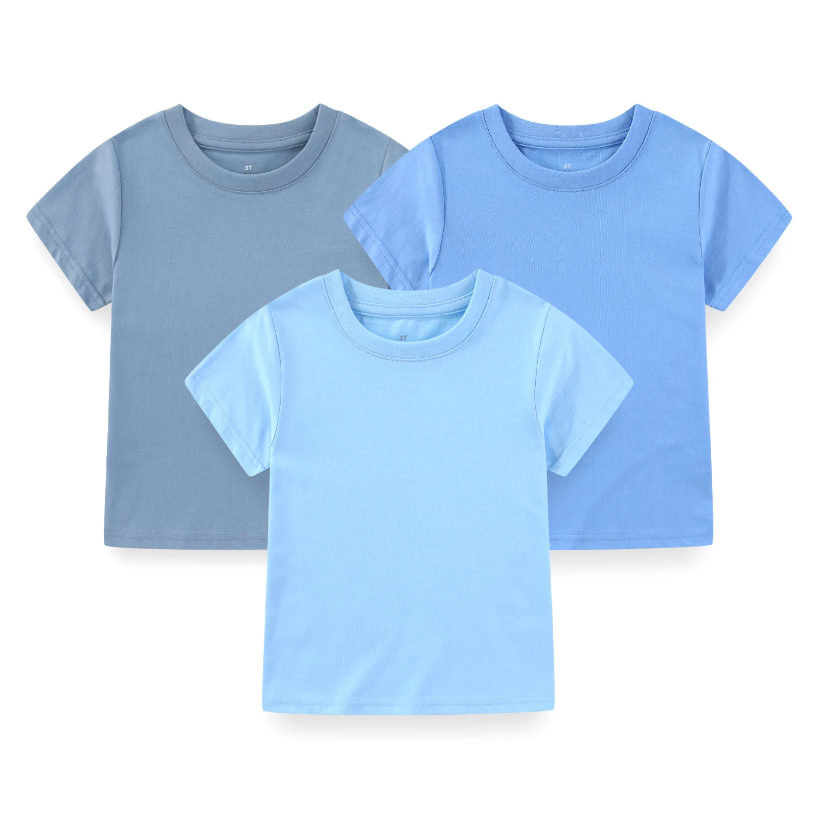 kiddiezoom 3 Pcs Unisex Kids Solid Short Sleeve T-Shirt, Soft Cotton Crew Neck Plain Basic Children Summer Casual Tee Tops