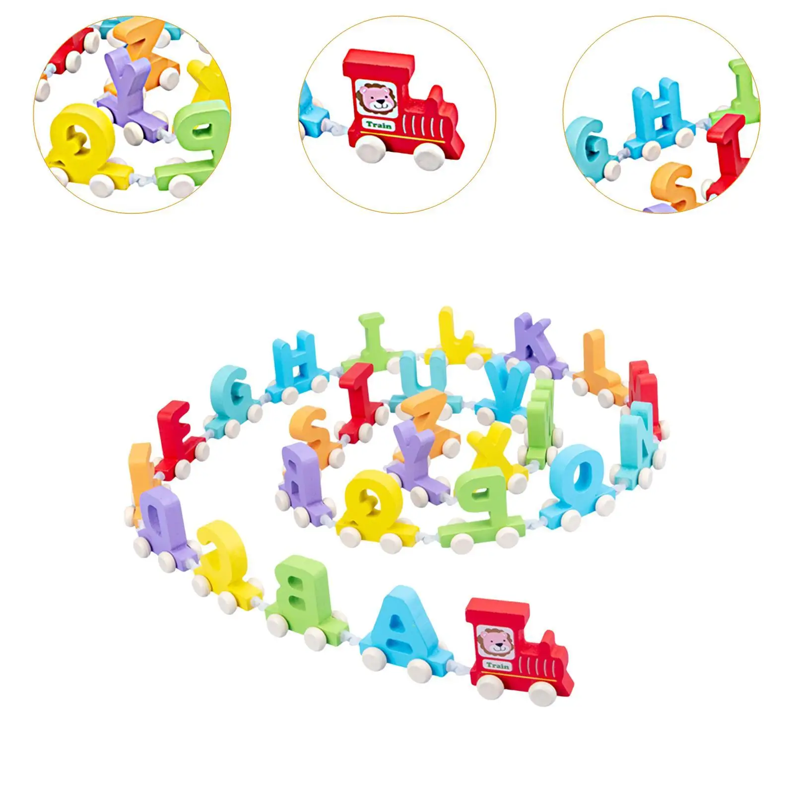 Wooden Train Set Educational Toy Sturdy Cartoon Creative with 1 Engine Toy Train Cars for Toddler Kids Girls Boys Holiday Gift