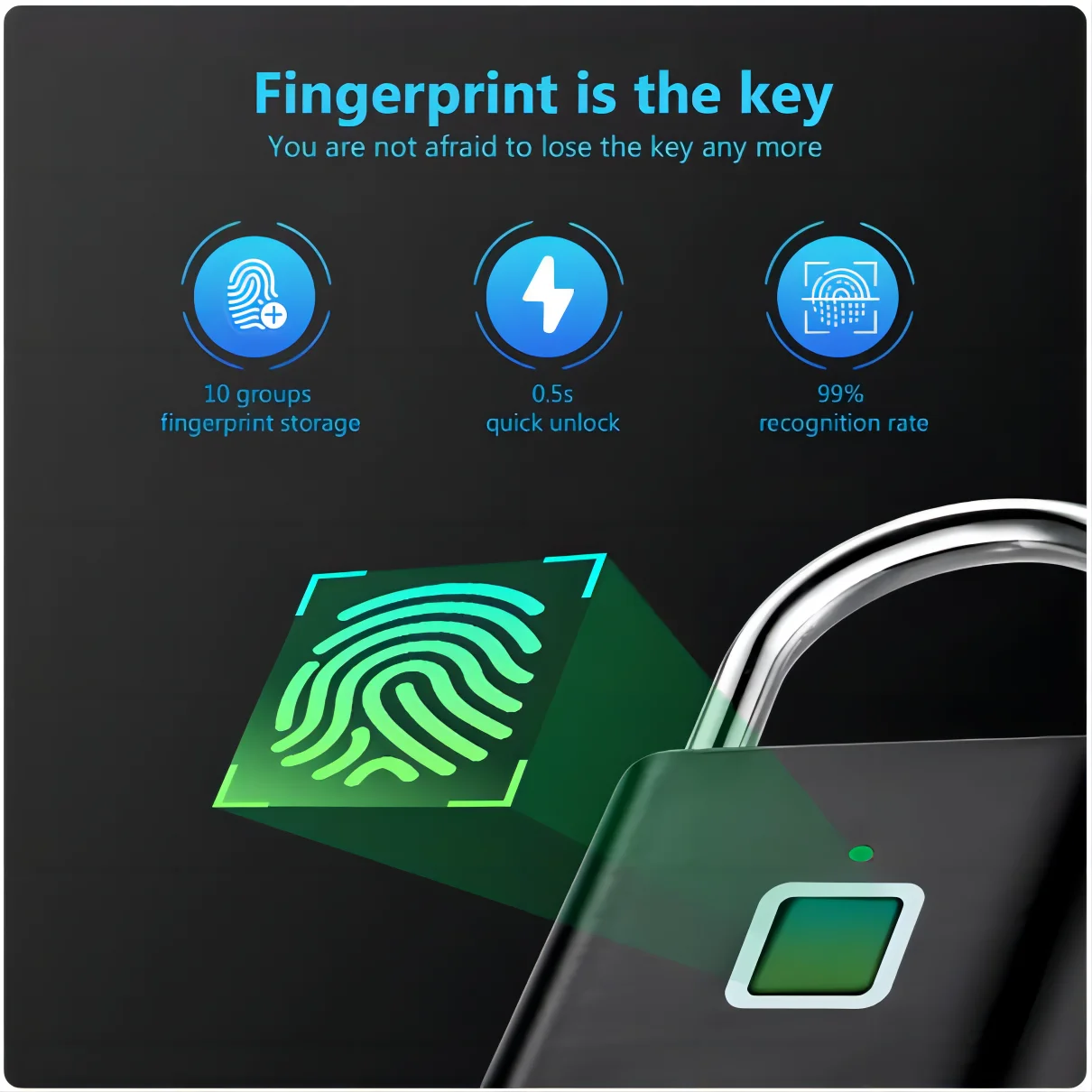 Fingerprint Lock Keyless Waterproof Anti-Theft Smart Lock Fingerprint Padlock Zinc Alloy Intelligent Safety Electronic DoorLock