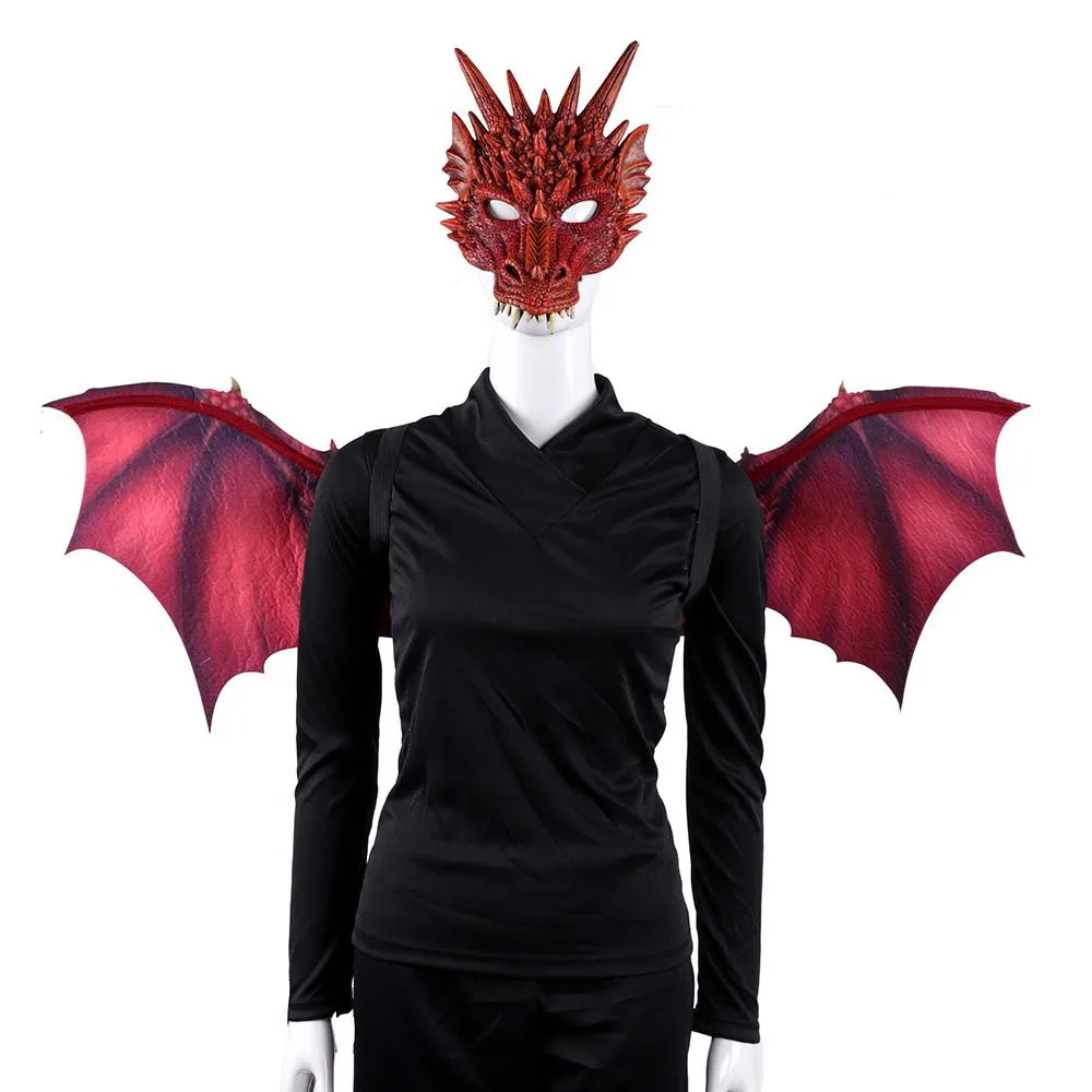 

Adult Halloween animal masks prom party cos headgear non-woven dragon mask wings set