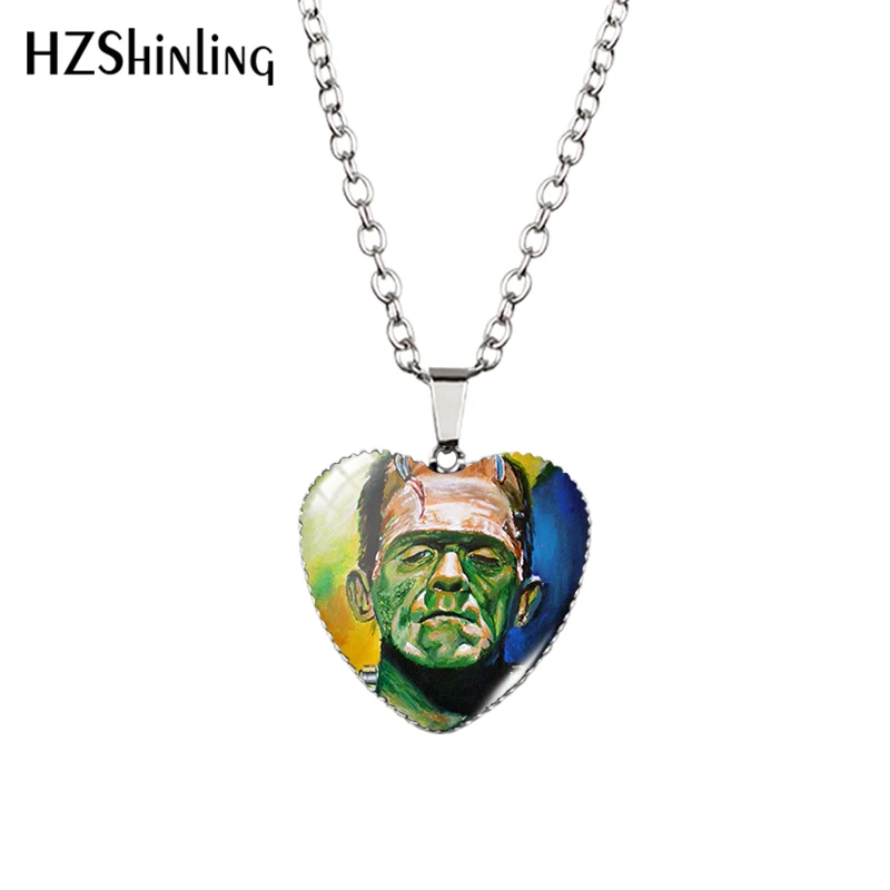 2018 New Traditional Frankenstein Heart Pendant Couple Necklace Handmade Pendants Glass Dome Jewelry HZ3