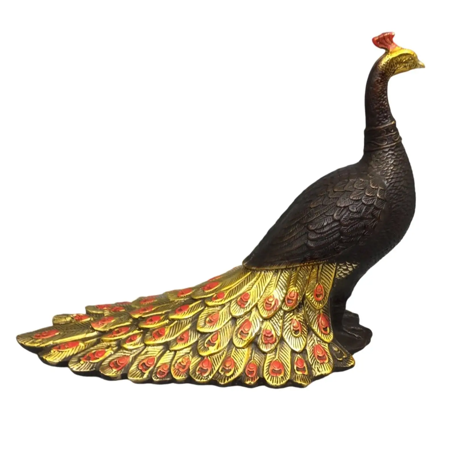 Artistic Bronze Peacock Sculpture Gold Head Tail Metal Bird Decor for TV Stand Living Room Tabletop Gift