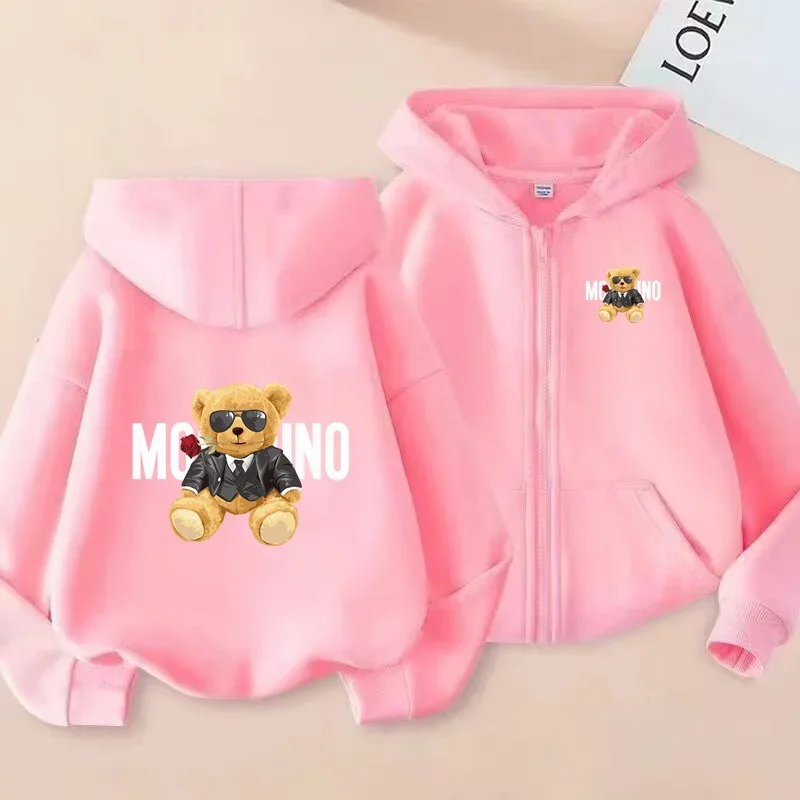

New Kids Zipper Style Long Sleeve Hoodie Lovely Cute Bear Coat for Girls Boys 3-12 Years Leisure Sweatshirt Clothes