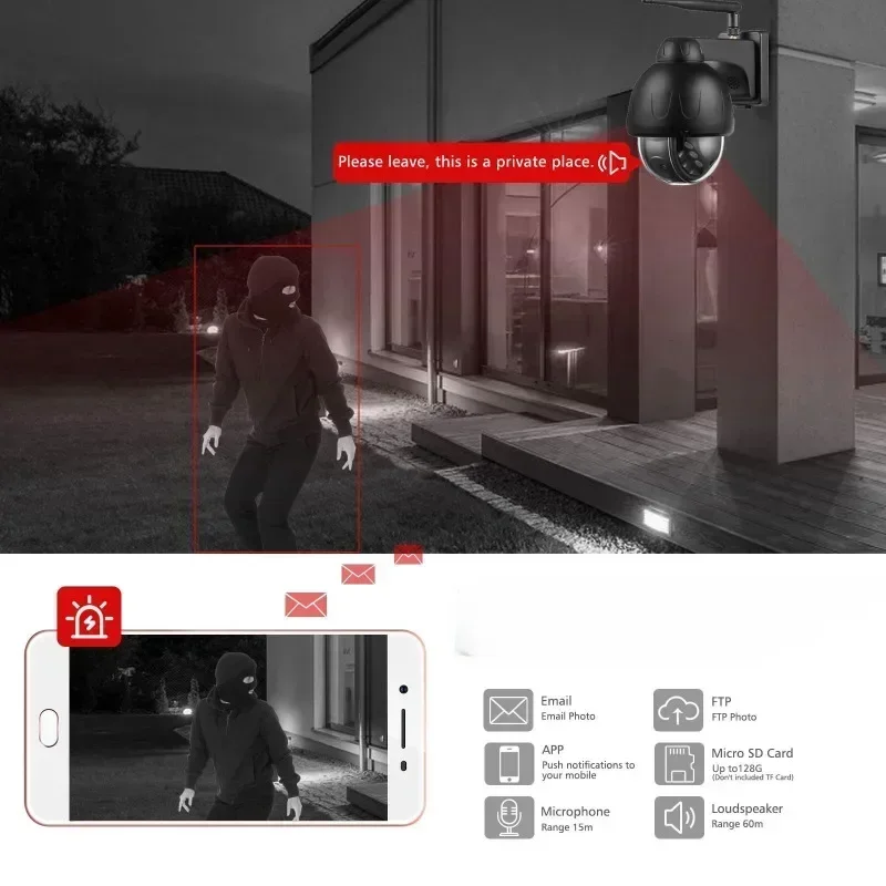 5MP PTZ IP Camera Wifi Audio Outdoor  H.265 Onvif CCTV Night Vision Speed Dome Security Cam