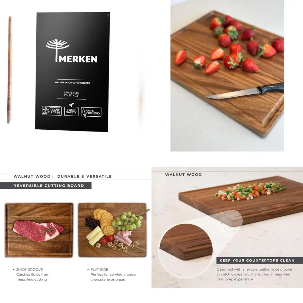 

15x12 Inch Walnut Butcher Block - Reversible Chopping Board with Juice Groove for Kitchen Use