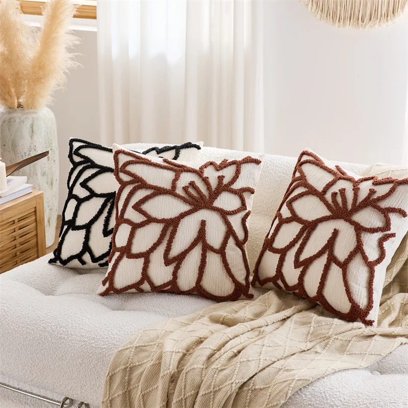 Boho Tufted Floral Embroidered Cushion Covers Flowers Embroidery Decorative Throw Pillow Cases For Sofa Living Room Home Decor