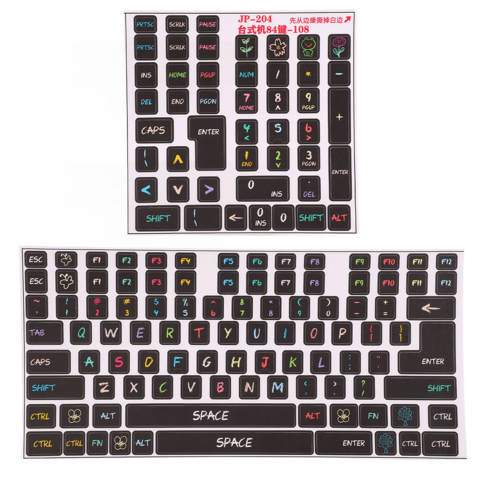 Keyboard Stickers Strong Compatibility Gaming Keyboard Sticker Clear Pattern Frosted Surfaces for 84 To 108 Keys