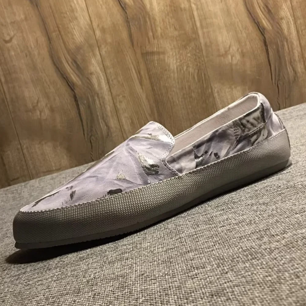 

QHCCID Summer New Men's Canvas Shoes Anti-Odor Breathable Slip-On Casual Shoes with Genuine Leather Comfort Fit