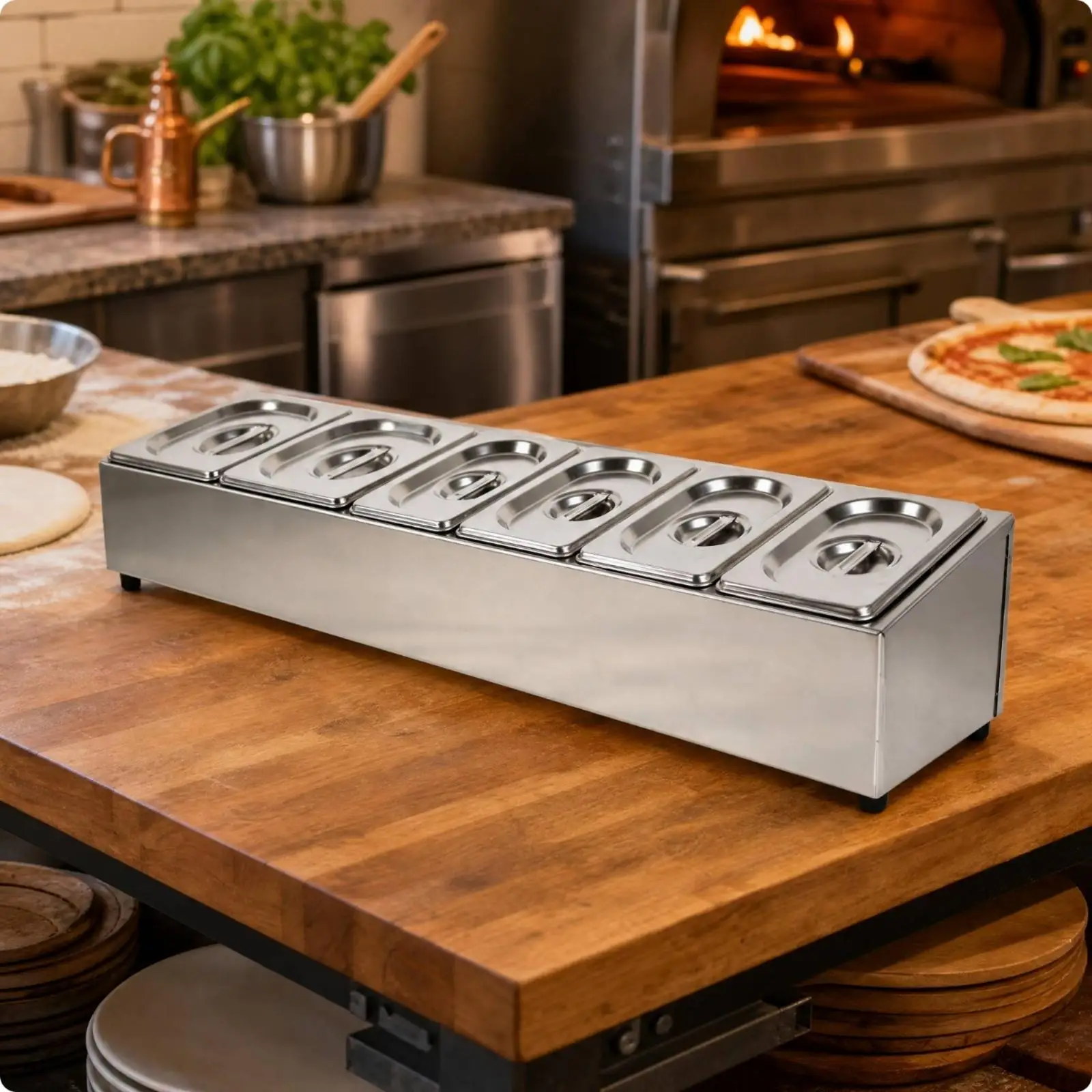 Stainless Steel Pizza Sauce Container for Kitchen Spice Organizer with Non Slip Feet and Raised Handles