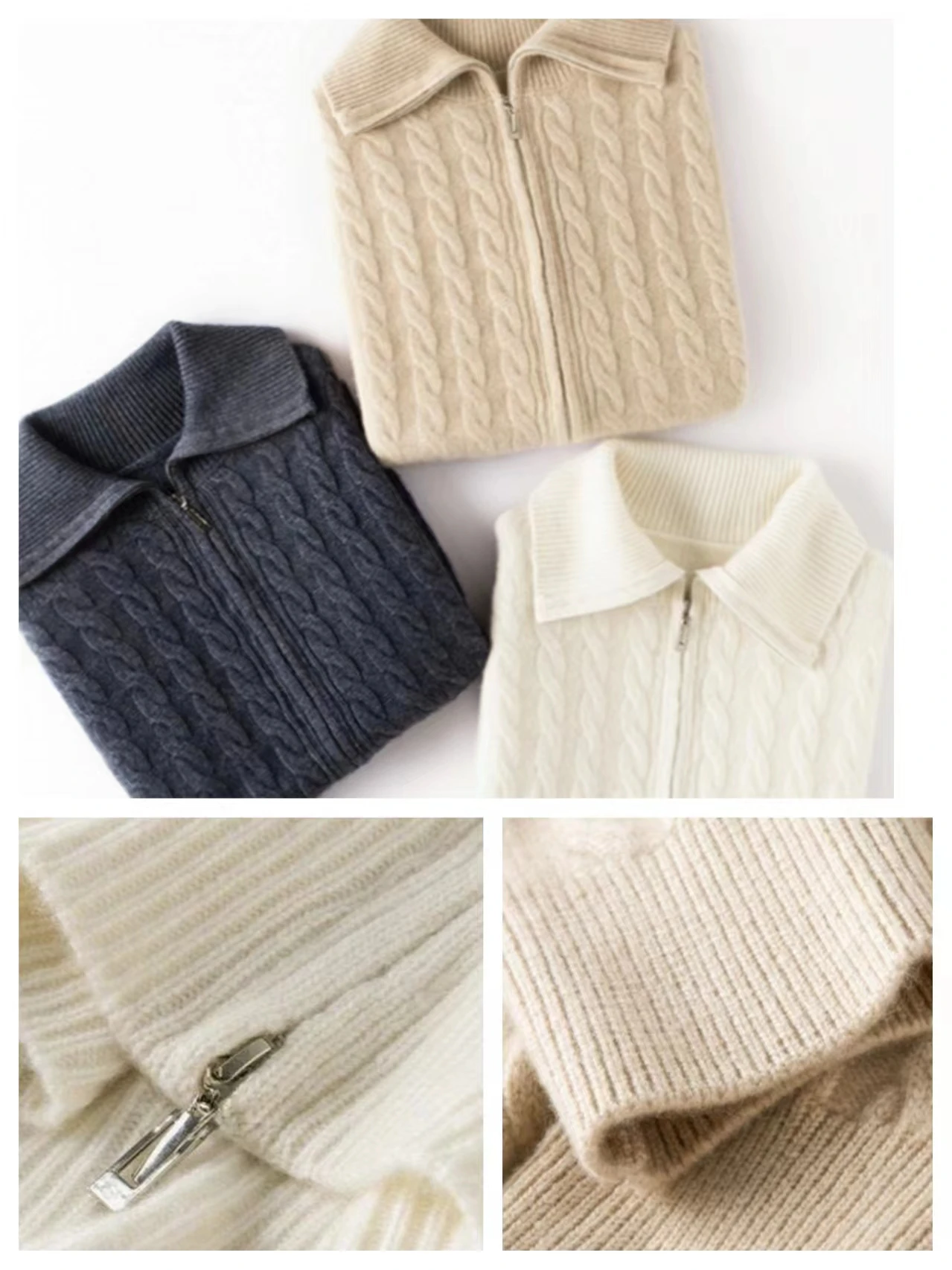 

2025 женский свитер из 100% кашемира, вязаный кардиган, роскошный винтажный стиль, толстый кашемировый трикотаж, осенне-зимние топы на молнии