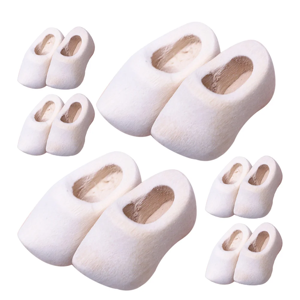 รองเท้าไม้จิ๋วแบบดัตช์ 6 คู่ รองเท้าไม่เคลือบสำหรับตกแต่งบ้านตุ๊กตา อุปกรณ์งานฝีมือรองเท้าจิ๋ว DIY