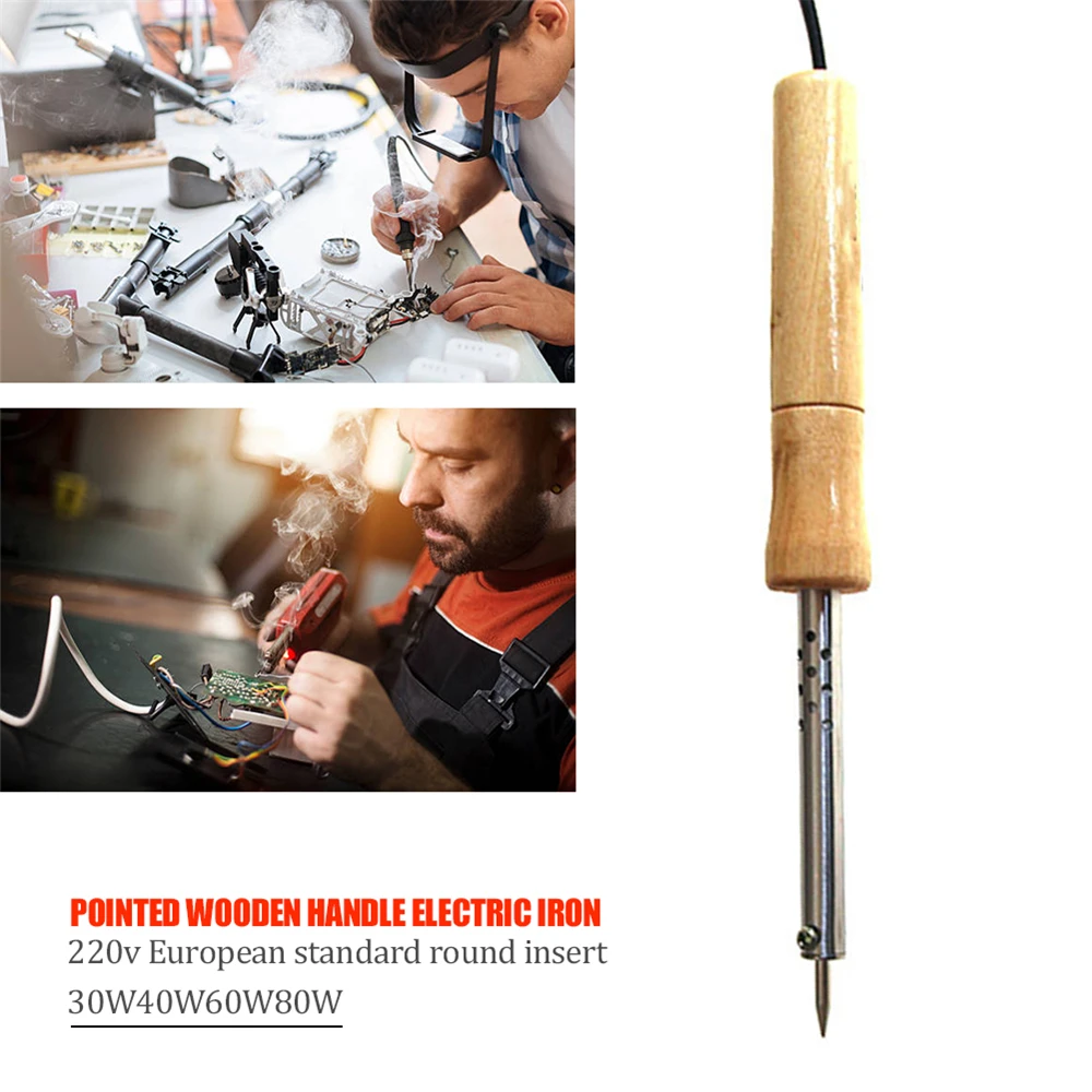 220V 30W/40W/60W/80W/100W Wood Handle Mini Soldering Iron Rework Station Adjustable Temperature Electric Solder Iron