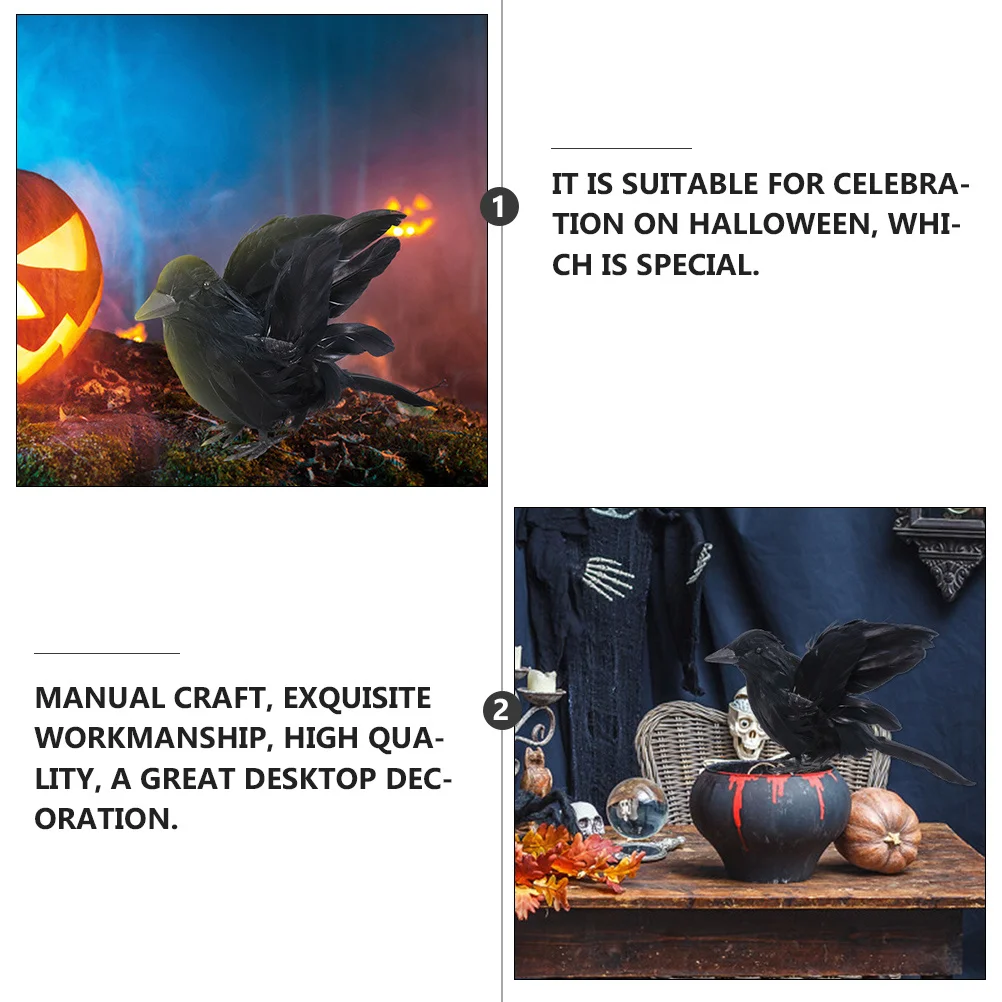 

3Pcs Crow Desk Decor Simulation Realistic Black Bird Ornaments Halloween Party Decoration Crow Decoration