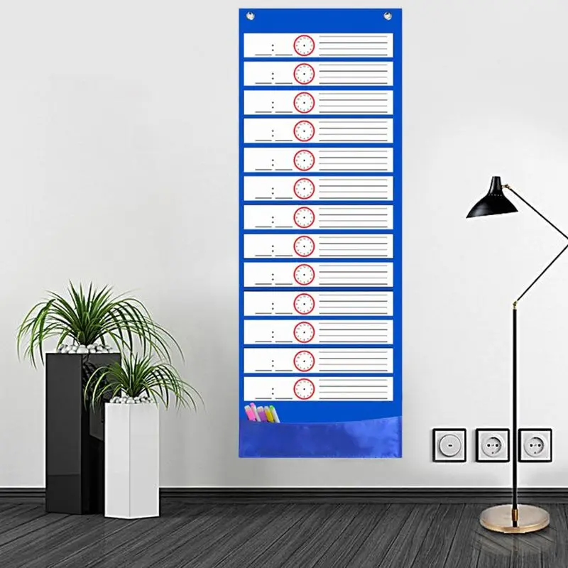 0Z-Children Cloth Daily Schedule Pocket Chart 26 Double-Sided Reusable Dry-Eraser Cards For Office Home School Classroom