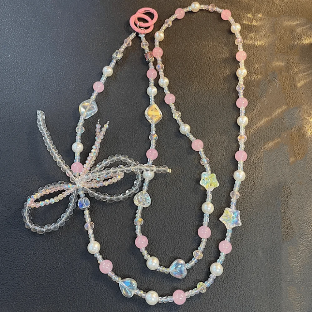 

Pearl Beads Phone Lanyard Bag Chain Bowkont Beaded Phone Chain Colorful Sweet Mobile Phone Crossbody Strap Keychain Pendant