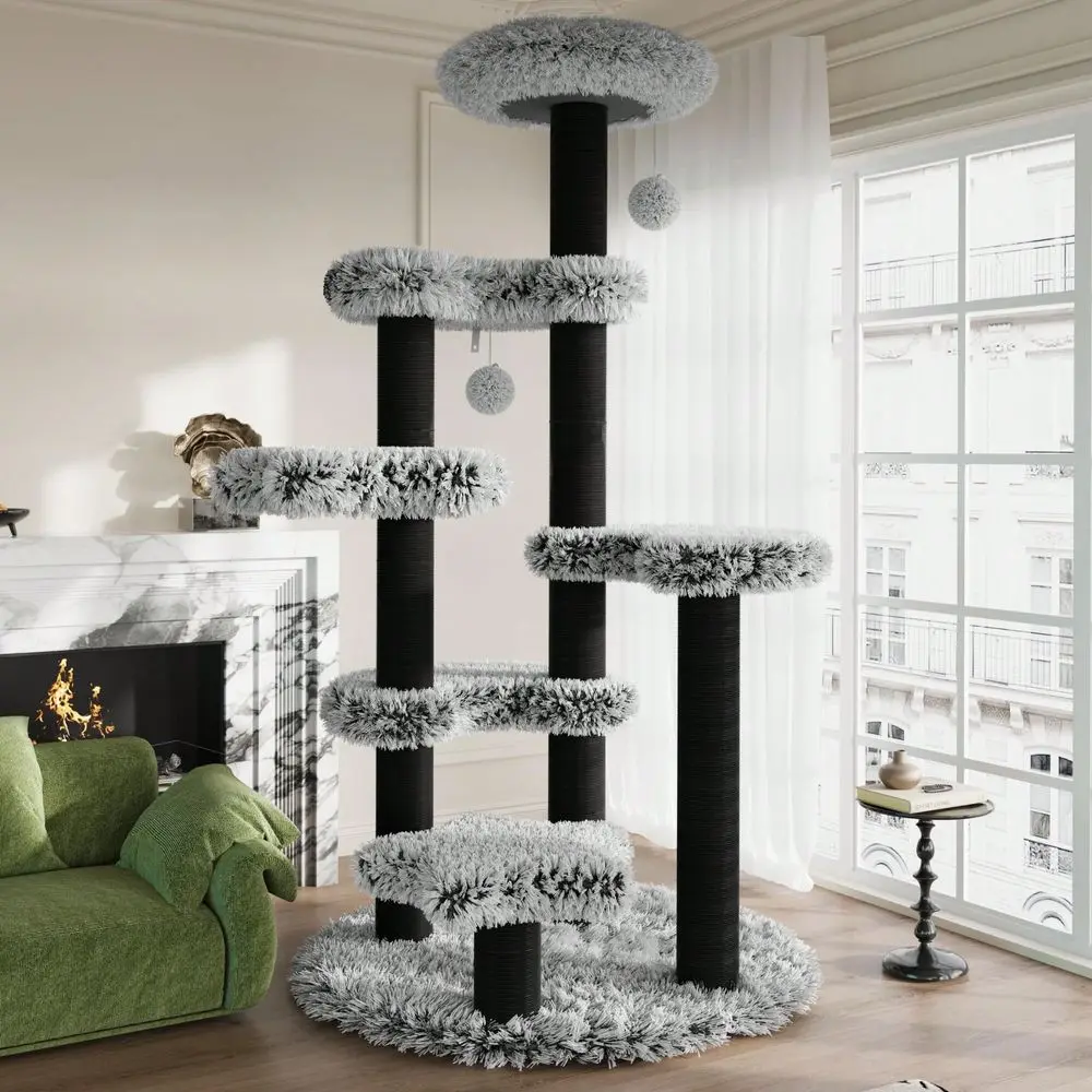 

61.5in Cat Tree Tower, MultiLevel Activity Center With Cozy Perch, StarShaped Platform, Moon Jumping Board, Sisal ching Po
