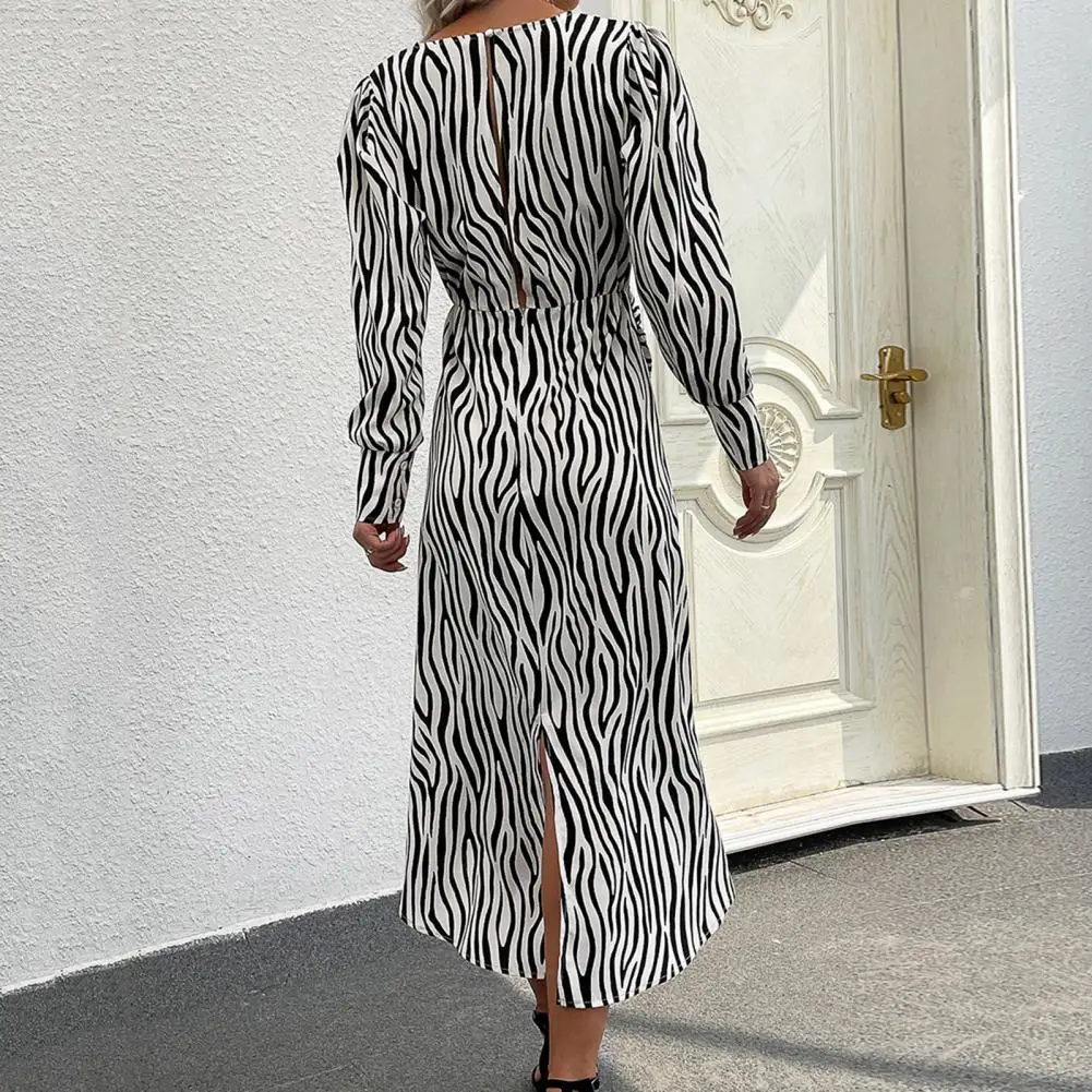 

A-Line Versatile High-low Flowy Hem Striped Print Party Dress Female Clothing