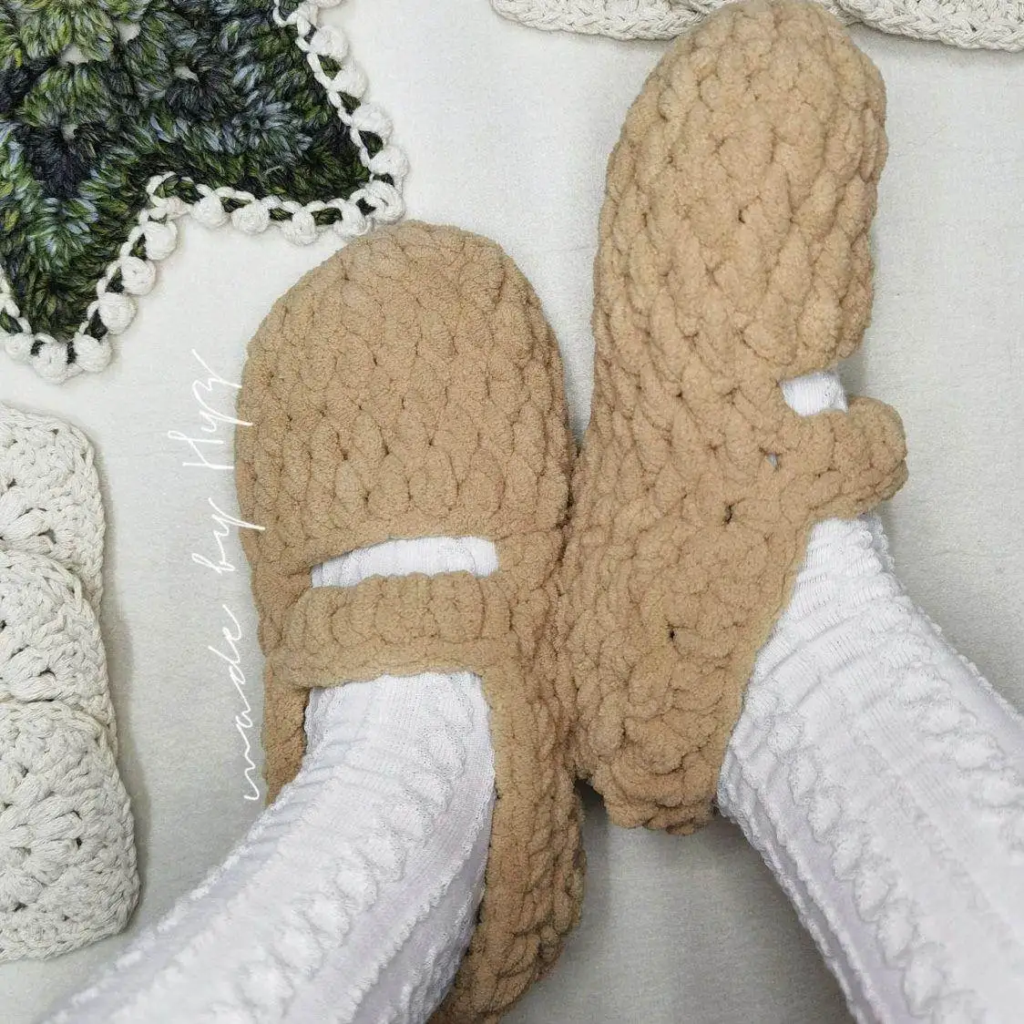 kit-de-material-para-croche-diy-tricotado-a-mao-pantufas-de-chao-com-padrao-sorvete-presente-para-casal-outono-inverno-fio-medio-fino-sem-marca
