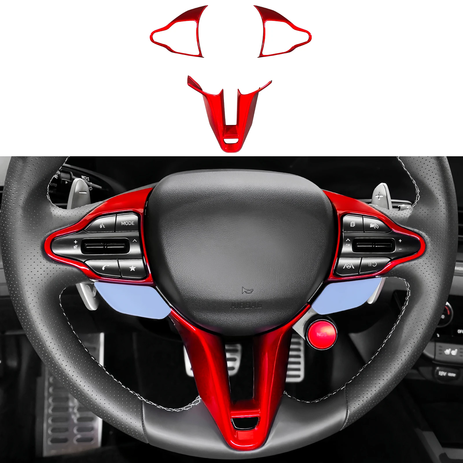 Auto Inner Steering Wheel Button Cover V Style Bottom Chin Trim Panel For Hyundai i20N i30N Kona N/Elantra N/ Veloster N /Line