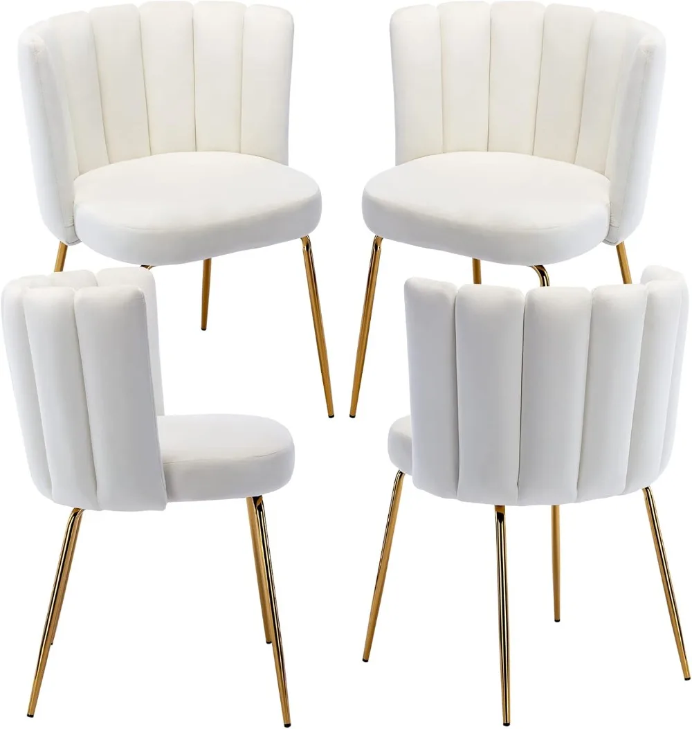 Velvet Dining Chairs Set of 4, Modern Accent Chairs with Gold Legs Mid Century Kitchen Chairs Upholstered Side Chair