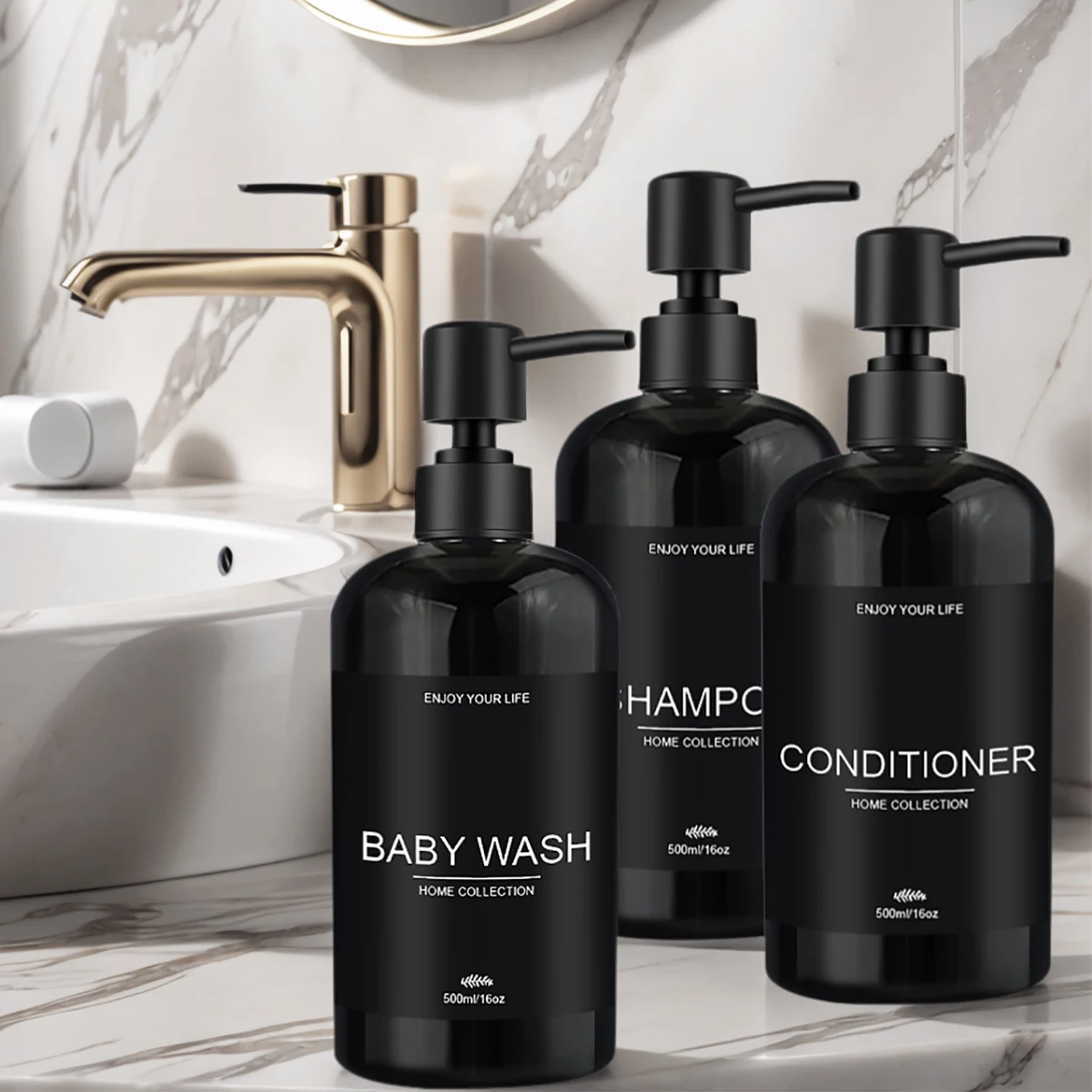 3pcs Bathroom Refillable Empty Shampoo Conditioner and Body Wash Soap Bottle, Black/White Home Decor Shampoo Dispenser
