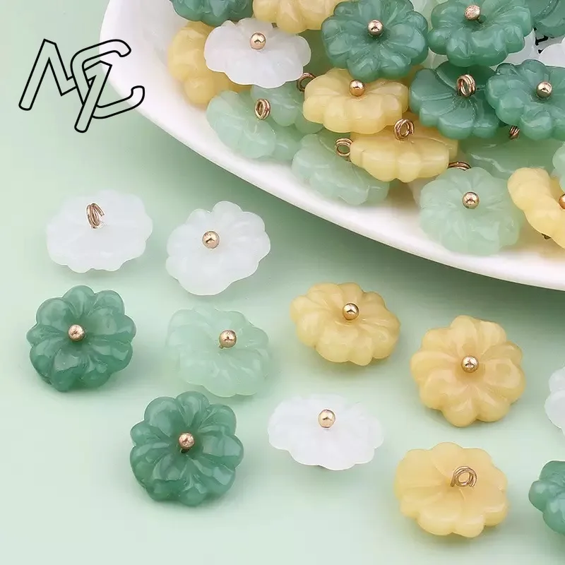 10pcs DIY Jade Agate Lotus Flower 15mm Beads Button Accessories Fashion Jewelry Gemstone Stone Amulet Luxury Best Selling Gifts