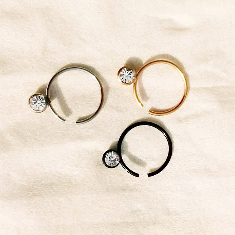 لامعة حجر الراين رقيقة هوب الأنف الدائري الفولاذ المقاوم للصدأ مسمار وهمية ثقب الغضروف الزنمة الأذن مجوهرات للجسم الإكسسوار #6