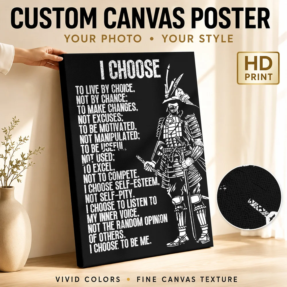 I Choose To Live By Choice Framed Canvas Poster Customized Photo Black And White Lettering Wall Art For Workspace Teacher Gift