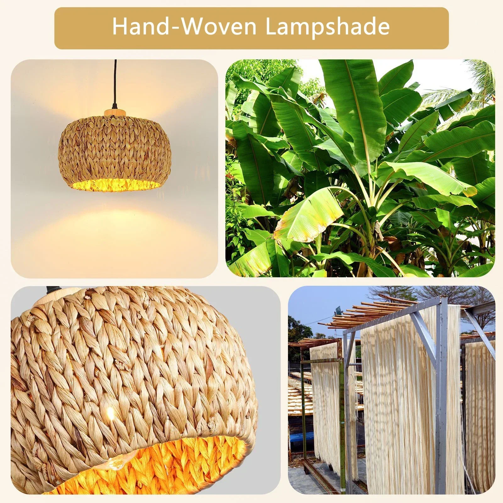 

Rattan Woven LED Vintage Bamboo Pendant Light Chandelier Lamp Home Bedroom HandMade Decors Lampshade Excluding Bulbs