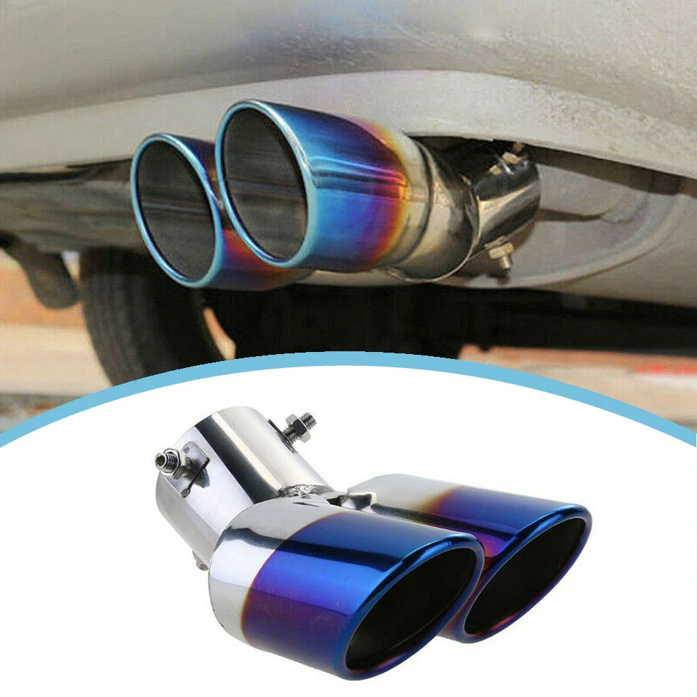 

1pc Car Stainless Steel Dual Exhaust Valve Pipes Tail Throat Muffler Universal Car Rear Tailpipe Silencer Blue Auto Accessories